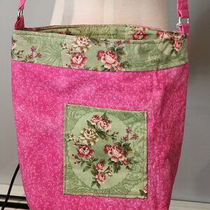 Handmade Reversible Bucket Bag with Pocket - SeaFoam Green/Pink